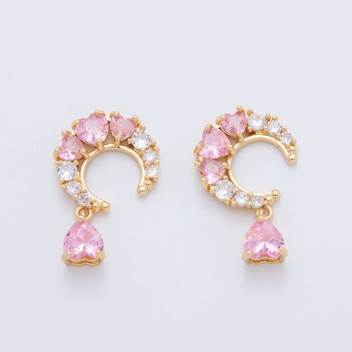 Aim Eternal - Wholesale Individual Charm/Pendant - 18K Gold Filled Clear Pink CZ Heart Crescent Charm | AF411