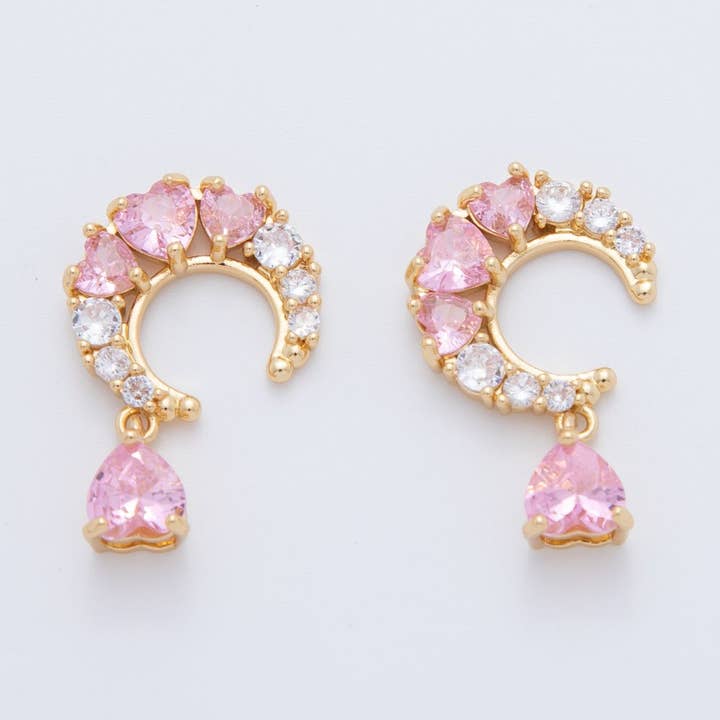 Aim Eternal - Wholesale Individual Charm/Pendant - 18K Gold Filled Clear Pink CZ Heart Crescent Charm | AF4110