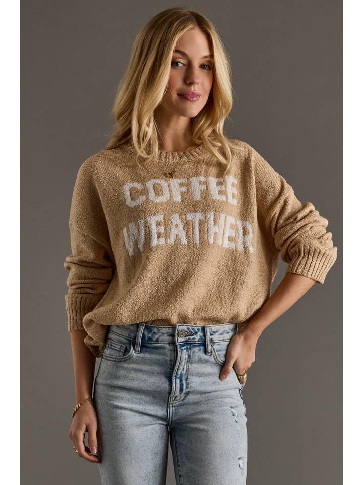 Panache Apparel Co. - Vente Pull en maille – femme - Pull léger couleur café Tan & Ivory pour temps frais1