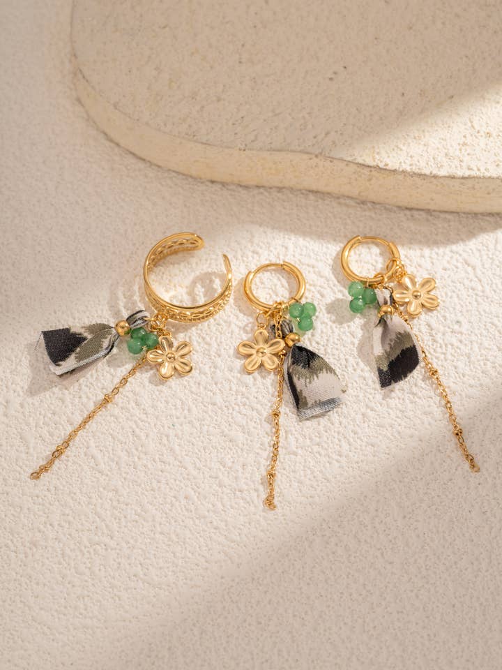 Set of golden earrings and ring in stainless steel charms for wholesale by COSMOS