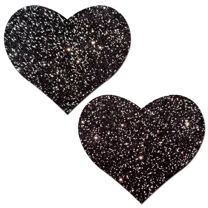 Liebe: Glitzernde schwarze Brustwarzenpasteten mit Herzmotiv von Pastease® für den Großhandel von Pastease®