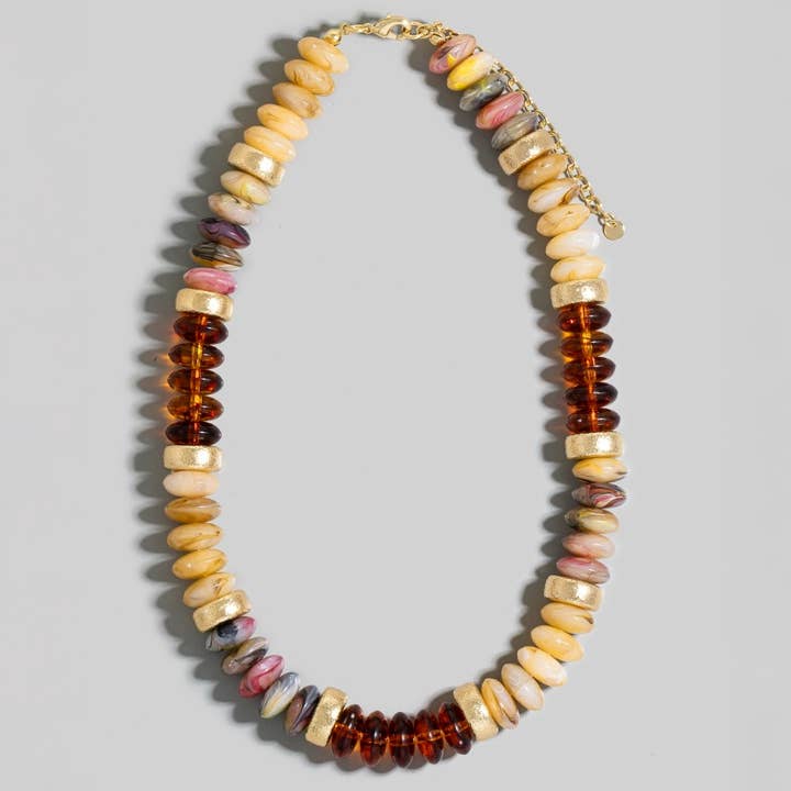 The Looks by Fame Accessories - Wholesale Pendant/Charm Necklace - Wide Marble Resin And Metallic Disc Beaded Necklace