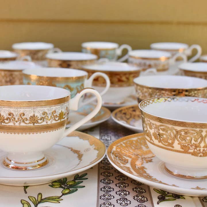 All Little Cute Things – Conjunto de chá por atacado – Xícara de Chá Requintada em Porcelana com Detalhes em Ouro e Prata para Eventos2