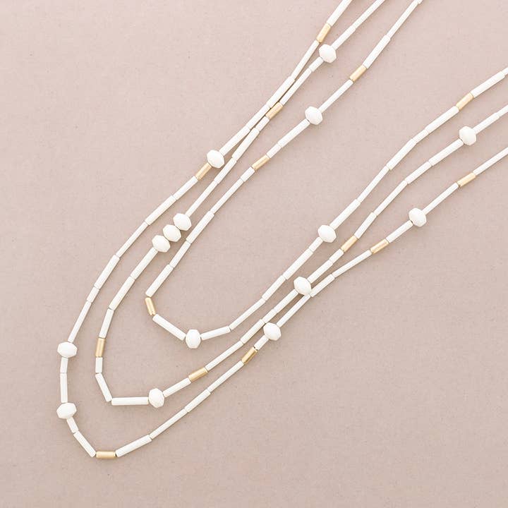 La Cuerda De Sol - Wholesale Beaded/Pearl Necklace - Three Straps Beaded Resin Long Necklace