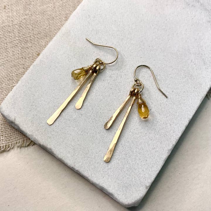Hammered Fringe and Stone Earrings for wholesale by Elysium Jewelry