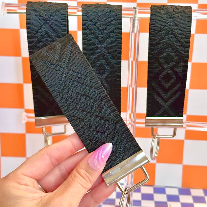 Large Black Textured Handmade Wristlet Key Fob Keychain for wholesale by Stickers+ X Ashley Bexar