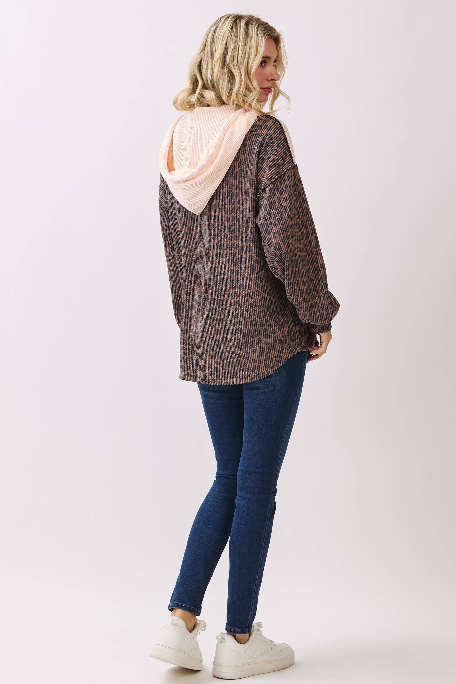 7th Ray - Wholesale Hoodie - Women's - Leopard Print Button Front Drawstring Hoodie T611519