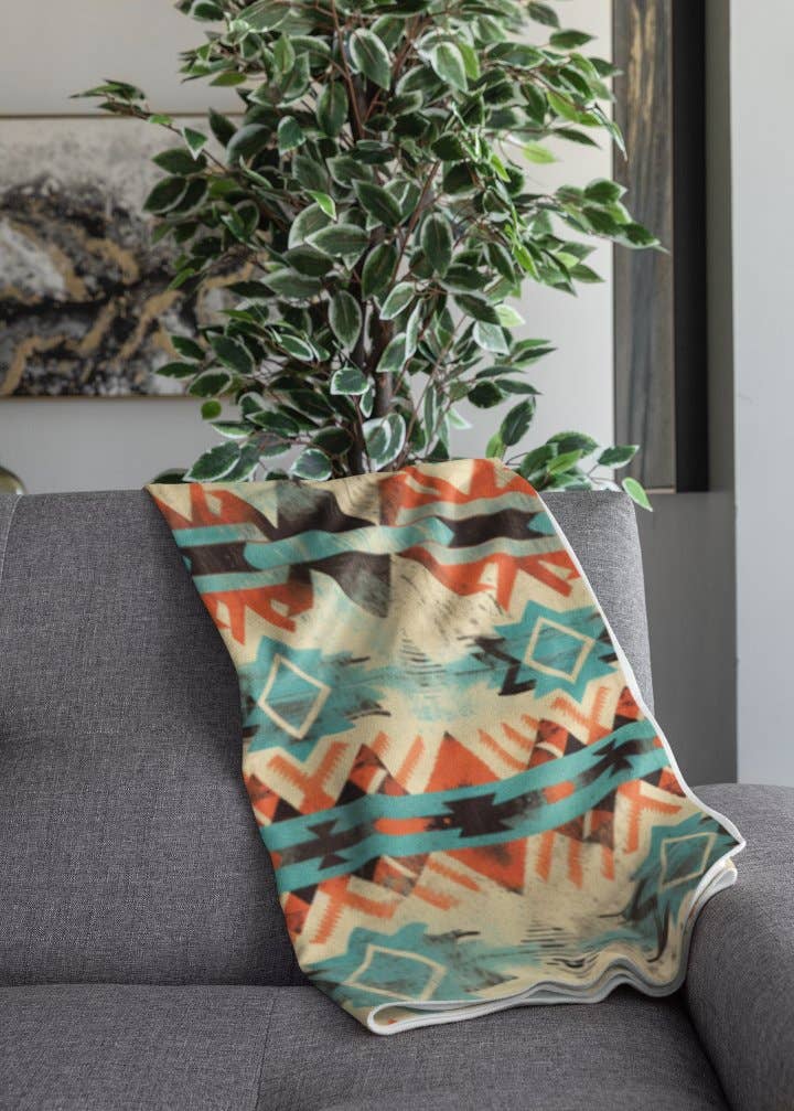 THE BEVEL LABEL - Wholesale Throw Blanket - Western Sixes Plush Blanket, Cozy Home Decor, Perfect for Snuggling, Southwest Aztec Decor, Rustic Gift, Bohemian Style