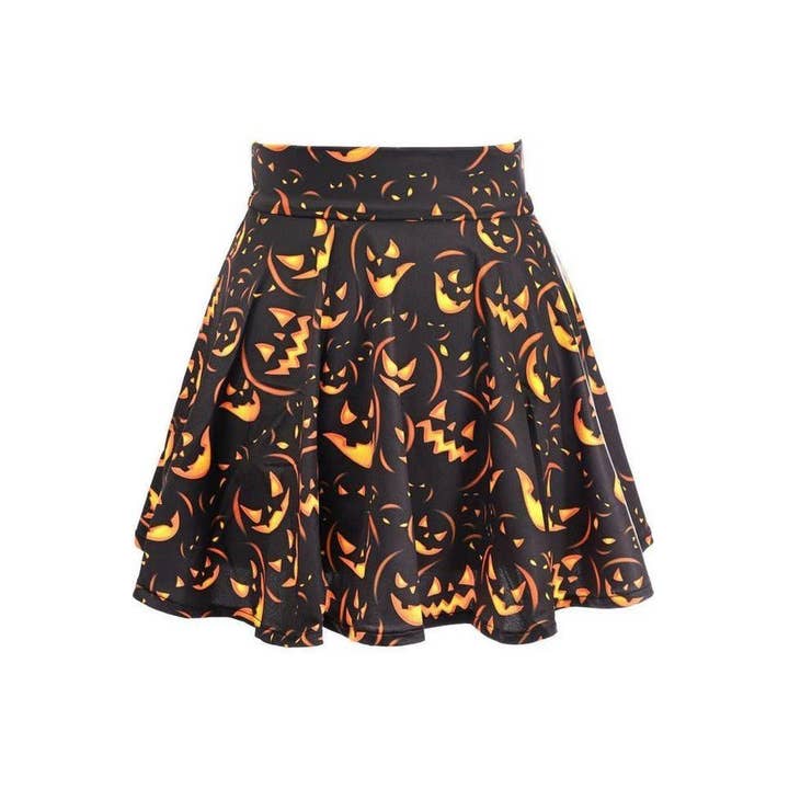 Scary Pumpkin Print Stretch Lycra Skirt for wholesale by Daisy Corsets
