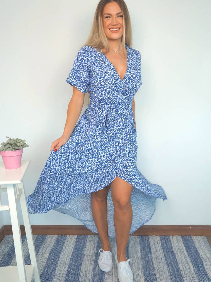 The Maxi Wrap Dress - Dittsy Cobalt for wholesale by Neon Star