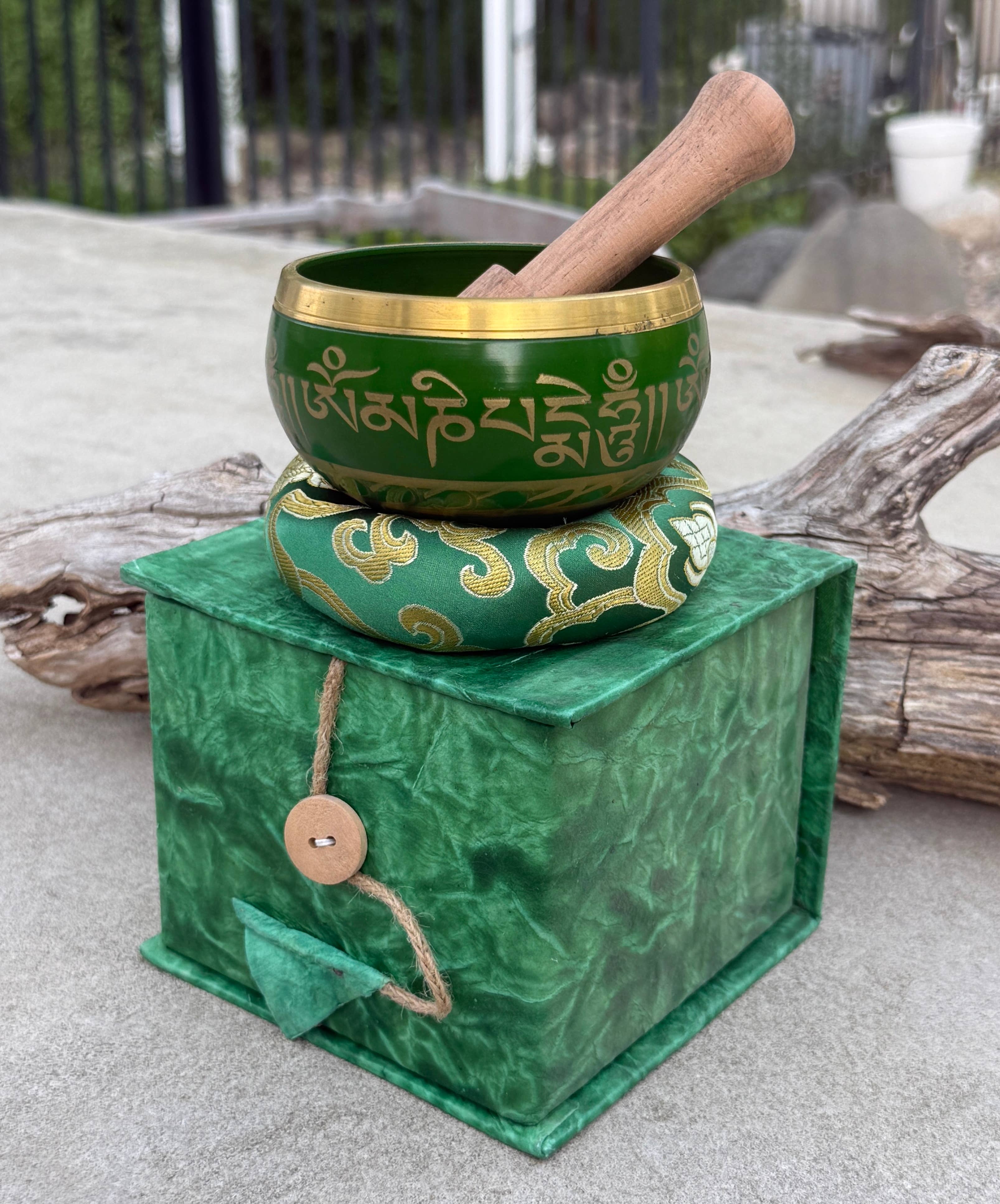 Lungta Imports - Wholesale Meditation Supplies - Tibetan Complete Singing Bowl Gift Box Set with OM Mani Padme Hum Etched Bowl13