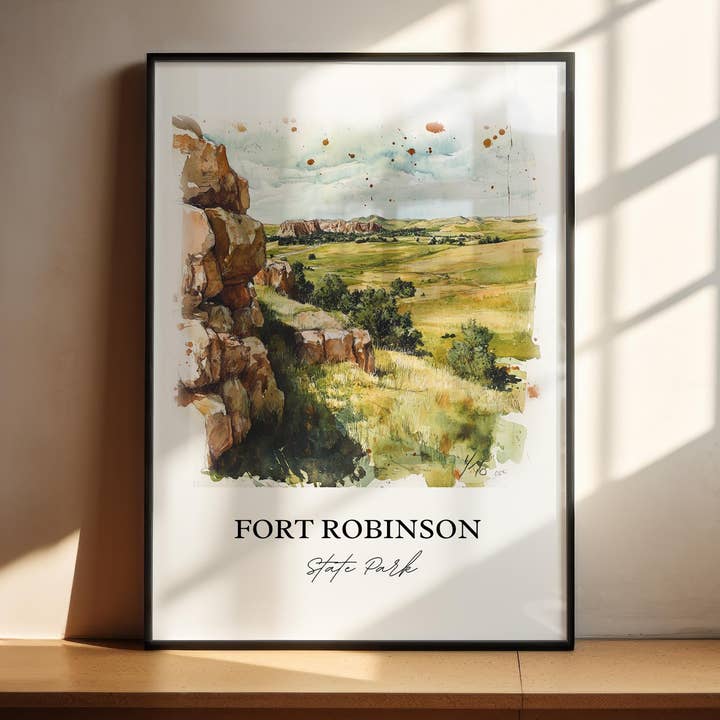 Art du parc d'État de Fort Robinson, impression du comté de Dawes, art à l'aquarelle du Nebraska, cadeau de Crawford NE, impression de voyage, affiche de voyage, cadeau de pendaison de crémaillère pour la vente par Premium Travel Art