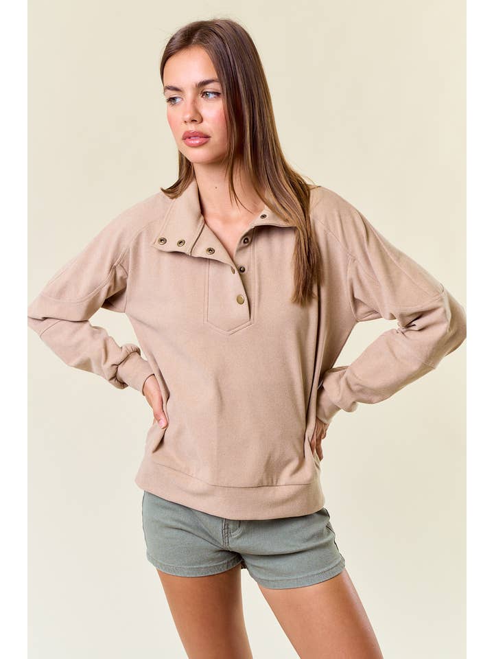 Doe and Rae - Wholesale Sweatshirt - Women's - Buttery Soft Brushed Knit Mock Neck Sweatshirt - 44637T