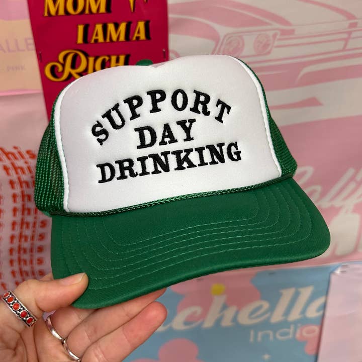 Happy Hour – wholesale Trucker hat – Women’s – Support Day Drinking Green Tucker Hat0