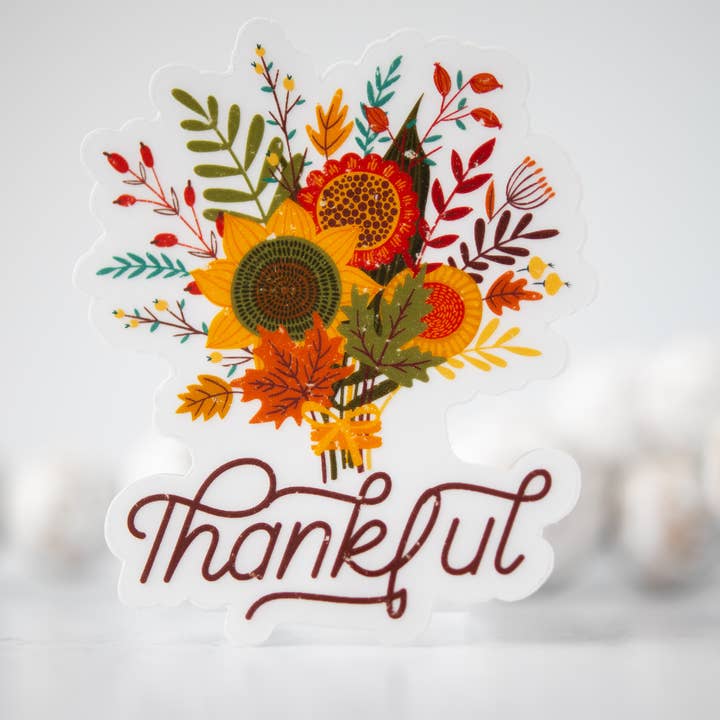 Thankful Vinyl-Aufkleber mit Blumenmuster, Herbst, transparent, 7,6 x 15,2 cm für den Großhandel von Savannah and James Co