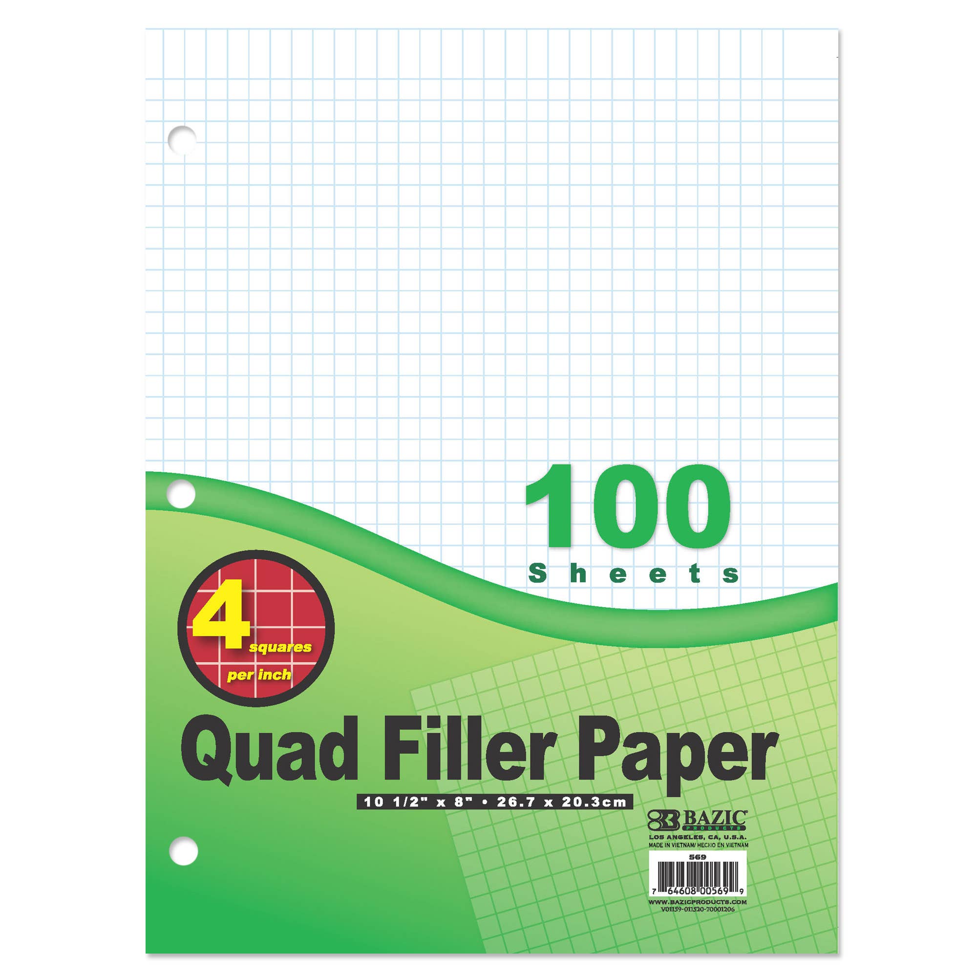 BAZIC Products - Wholesale Notepad - Filler Paper 4-1" Quad-Ruled 100 Ct.0