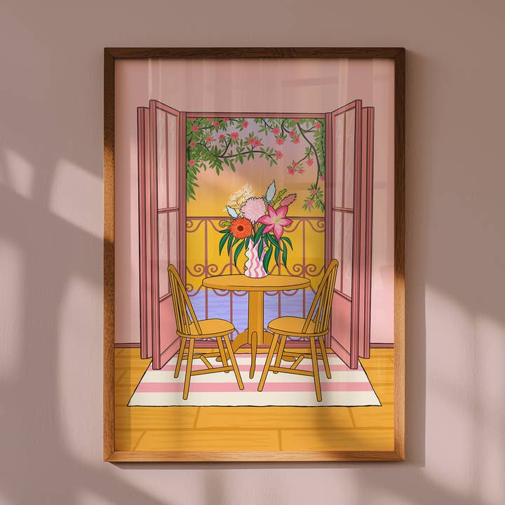 Italian Balcony Illustrated Art Print for wholesale by Laura Frances Heitzman