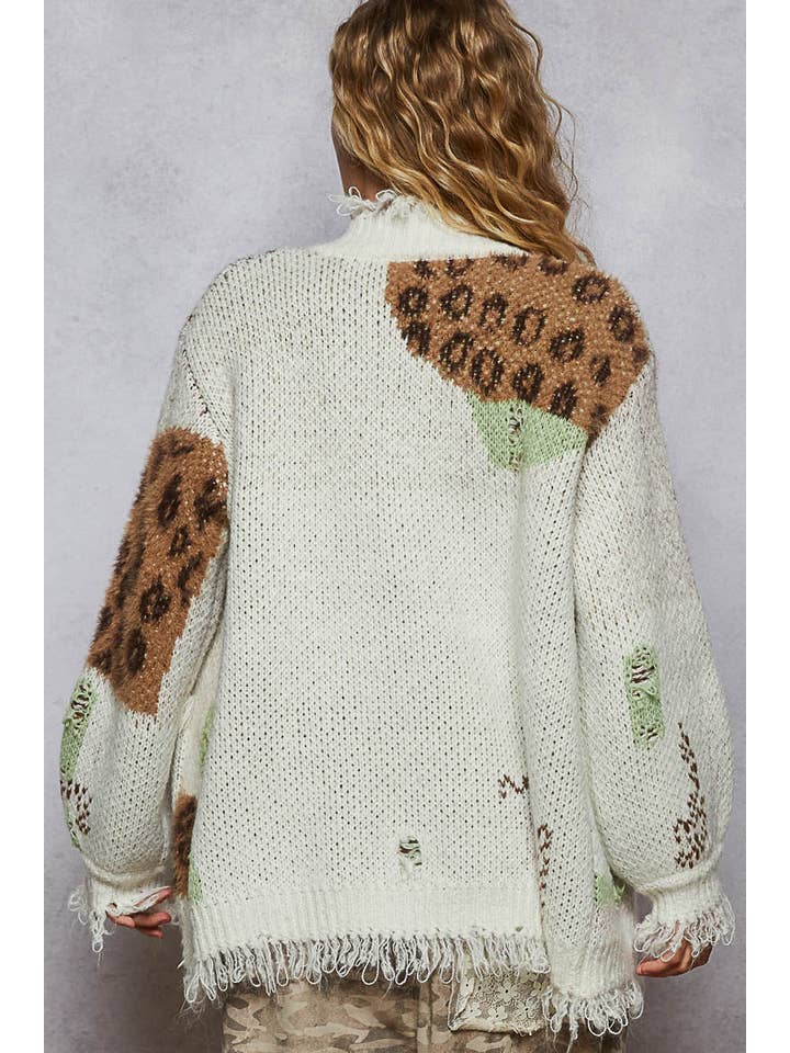 Pol Clothing - Wholesale Cardigan - Women's - Long sleeve contrast leopard pattern sweater cardigan top6