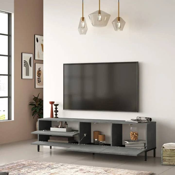 Gris béton/Noir Meuble tv posé au sol gris béton en vente sur Faire