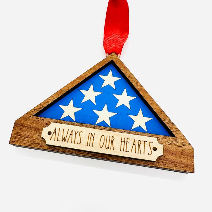 Falcon Ridge Designs LLC - Wholesale Ornament - Flag Shadow Box Ornament, Military Christmas Ornament