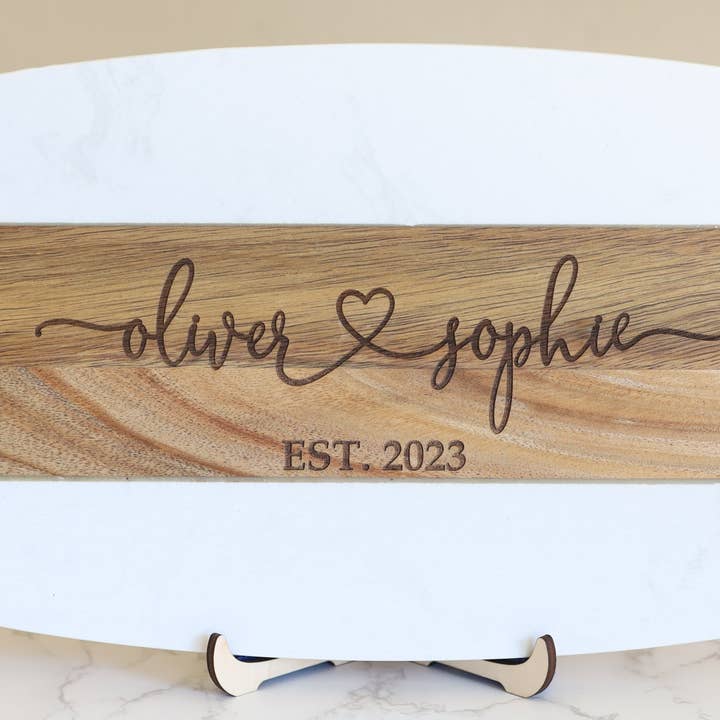 Marble Serving Board - Couple Name | Wedding Anniversary Couple Marriage Housewarming Silver Golden Jubilee Gift for wholesale by Emerald Wood Designs