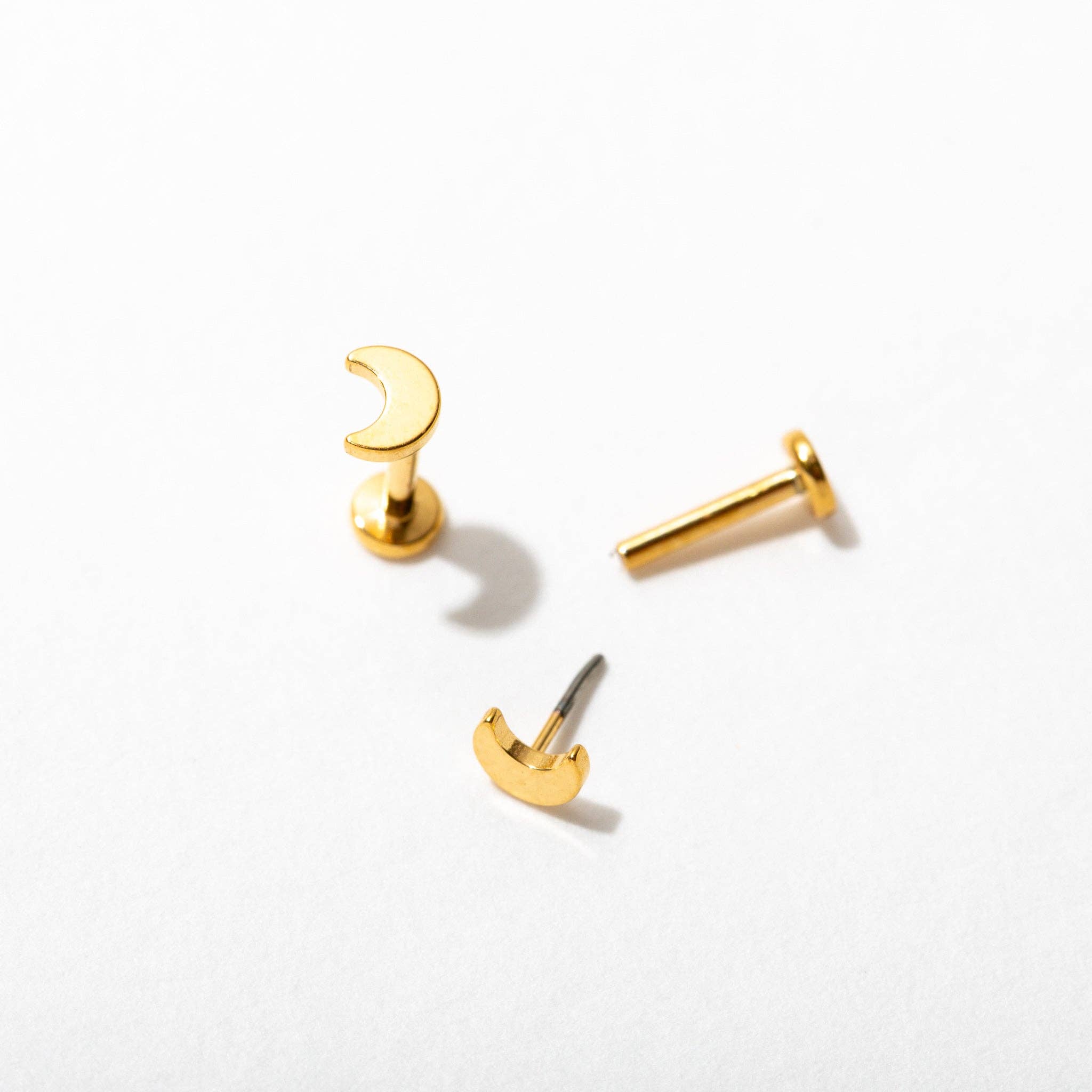 Larissa Loden - Wholesale Stud/Post Earrings - 14k Gold PVD or Titanium Moon Flat Back Stud Earrings - Pair or Single2