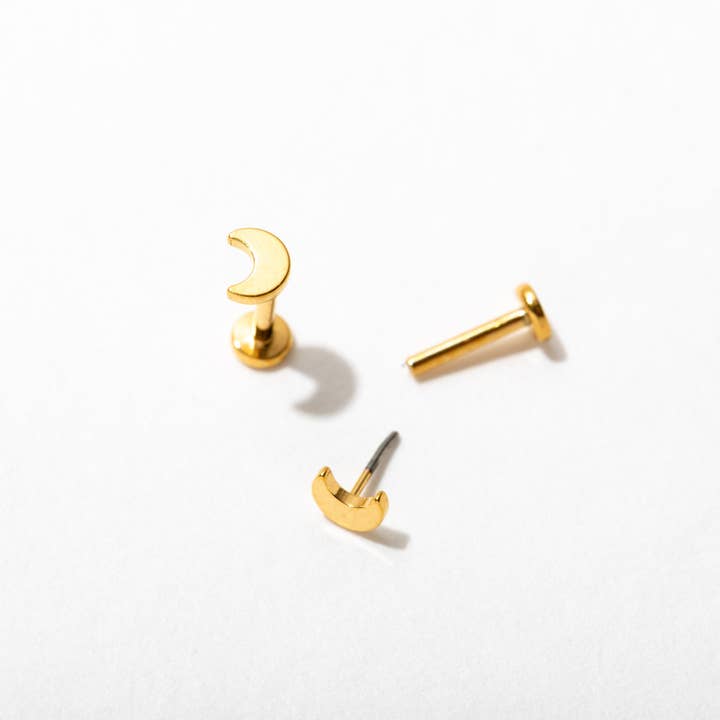Larissa Loden - Wholesale Stud/Post Earrings - 14k Gold PVD or Titanium Moon Flat Back Stud Earrings - Pair or Single2