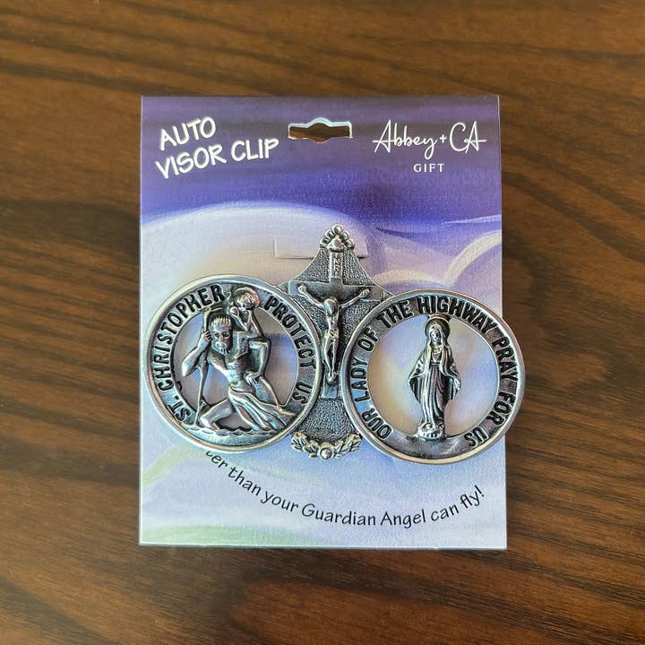 Abbey + CA Gift – wholesale Dekorativ berlock för bil – Unisex – St Christopher & O L av Highway Visor Clip5