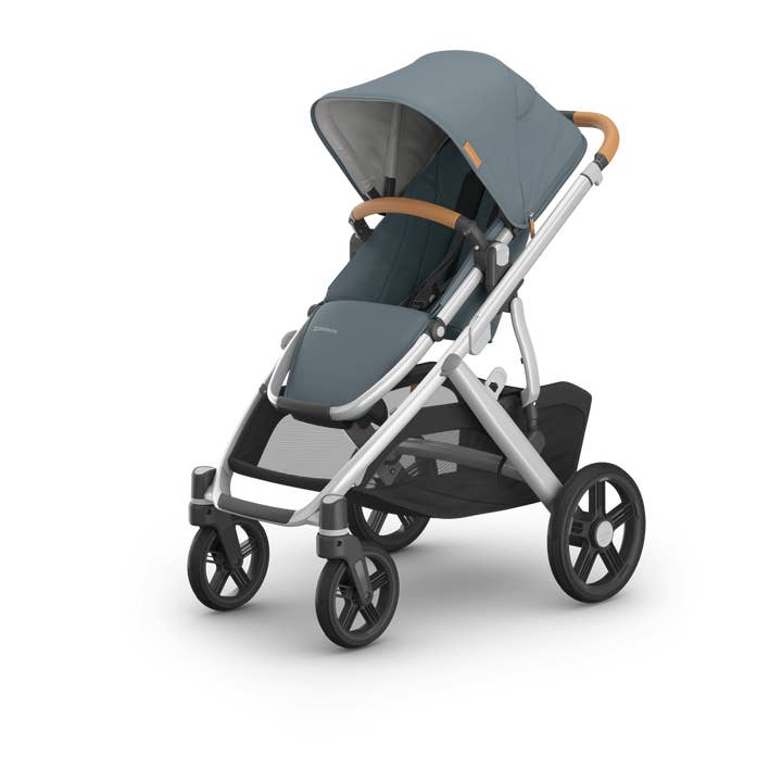Uppababy Vista V3 Stroller Callum - Stone Blue |Silver Frame | Sand Leather for wholesale by Liz And Roo