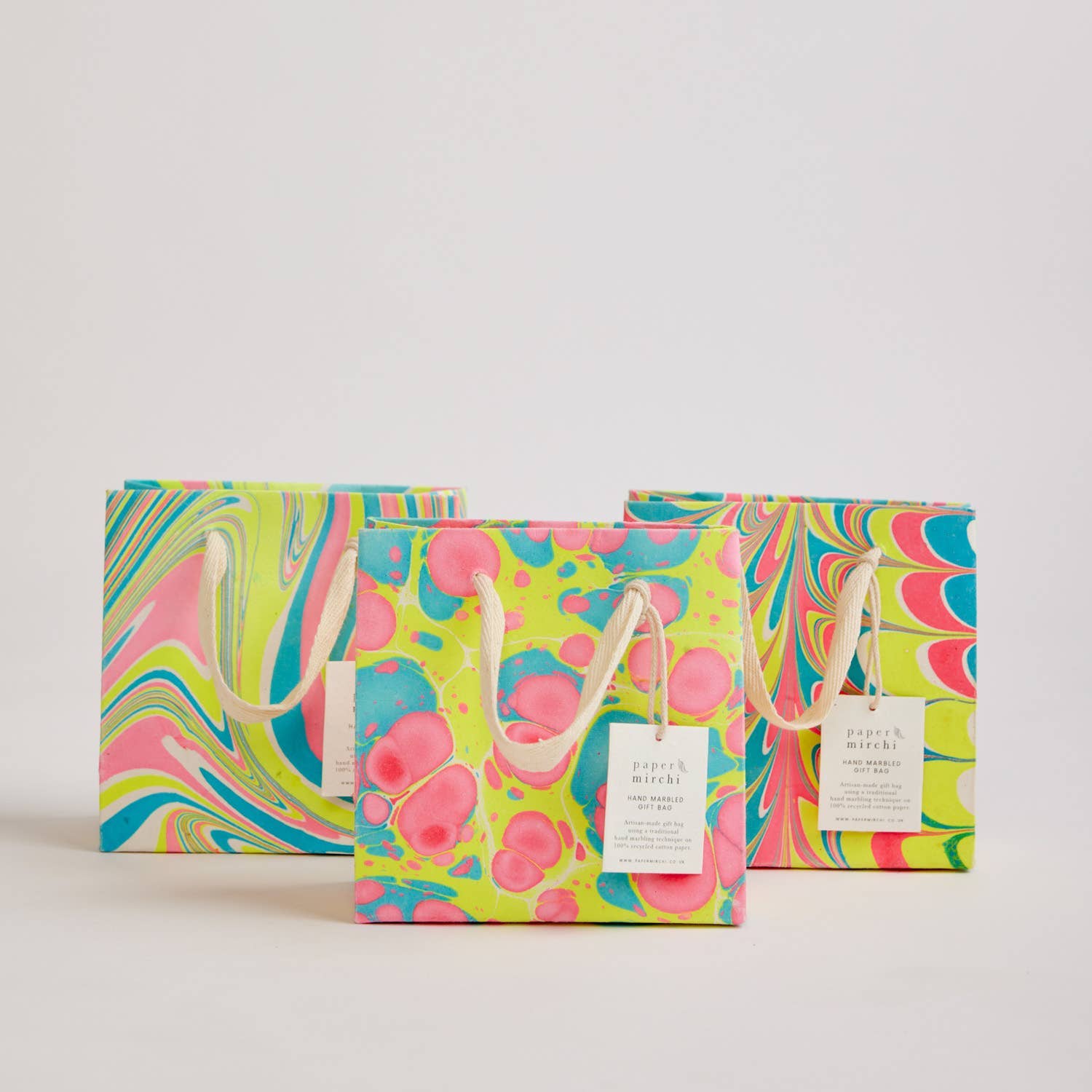 Paper Mirchi - Wholesale Gift Bag - Hand Marbled Gift Bags (Small) - Neon1