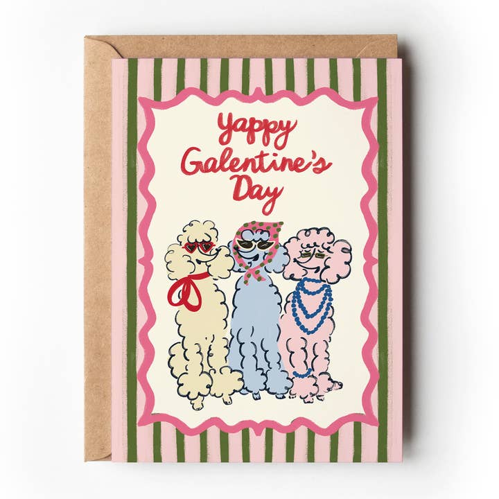 Yappy Galentine's Day Dog Friend BFF Coquette Greeting Card for wholesale by The Shelley Society