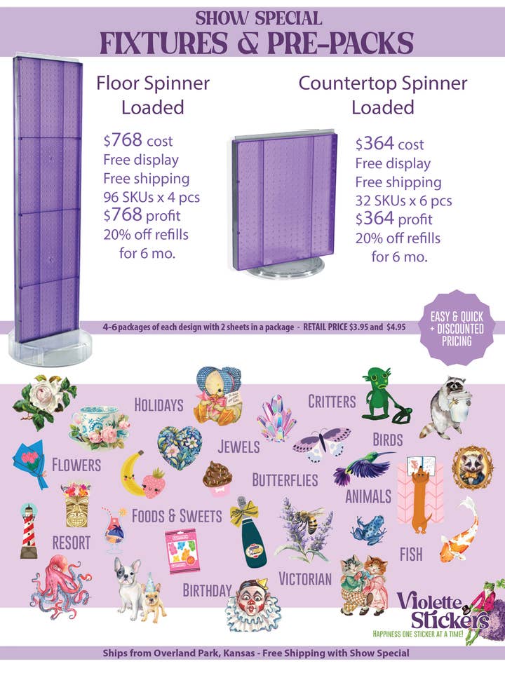 July 2025 Show Special - Fixtures - Counter Spinner 2 Sided for wholesale by Violette Stickers
