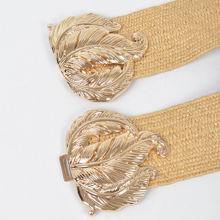 3AM BY H&D ACCESSORIES - Wholesale Belt - Women's - Leaf Metal Buckle Stretch Straw Belt