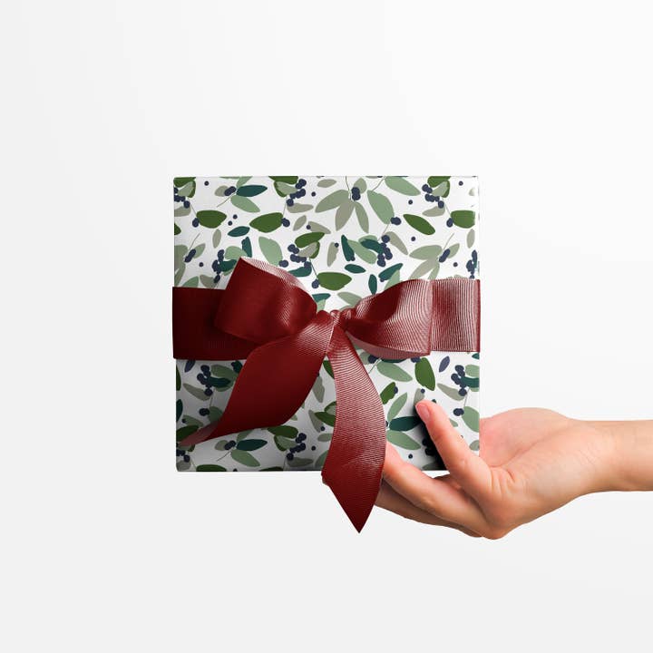 Kartoti Designs - Wholesale Wrapping Paper Roll - Christmas Berry Leaves in Green Wrapping Paper2