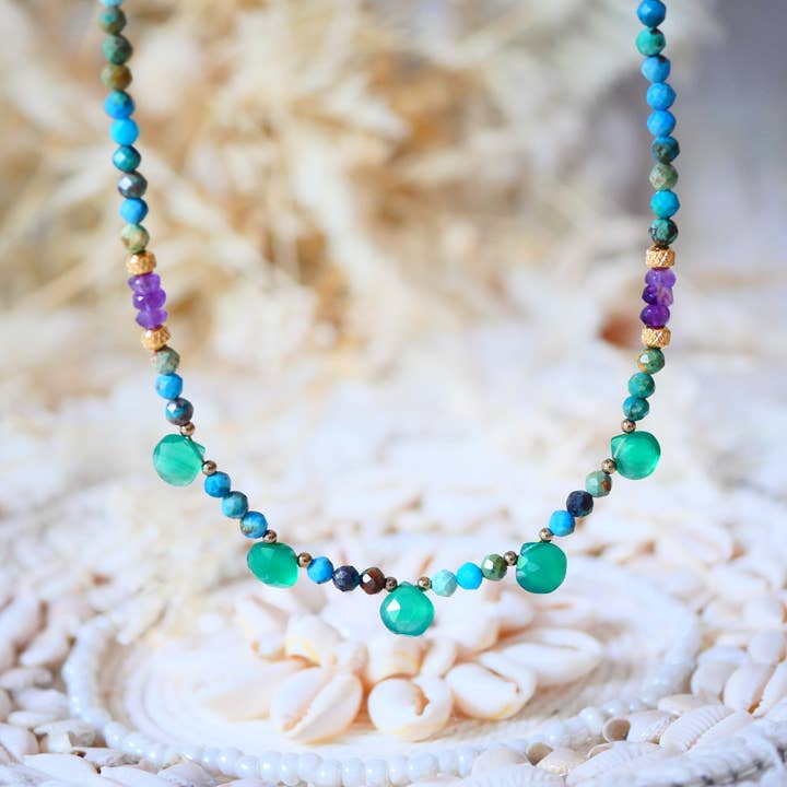 Halsband i rostfritt stål med grön onyx för wholesale av GINANDGER