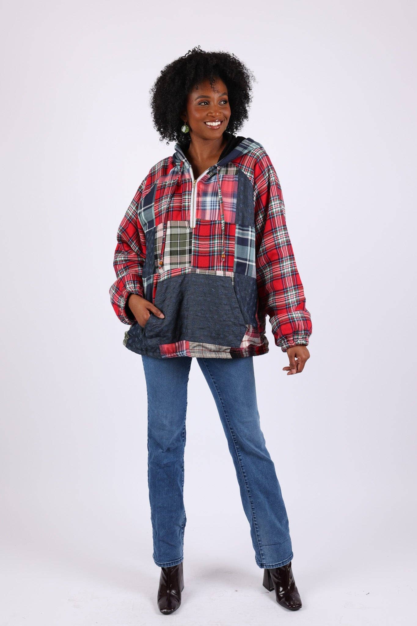 Sacred Threads – wholesale Jacket – Women's – Denim Plaid Pullover Hoodie Jacket8