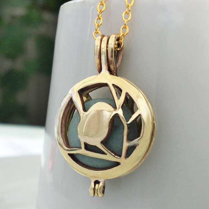 Belen Berganza - Wholesale Aromatherapy necklace - Essential Oil Diffuser Necklace, Aromatherapy Pendant, Bird Locket, Brass Jewelry, Gift Her Scent1