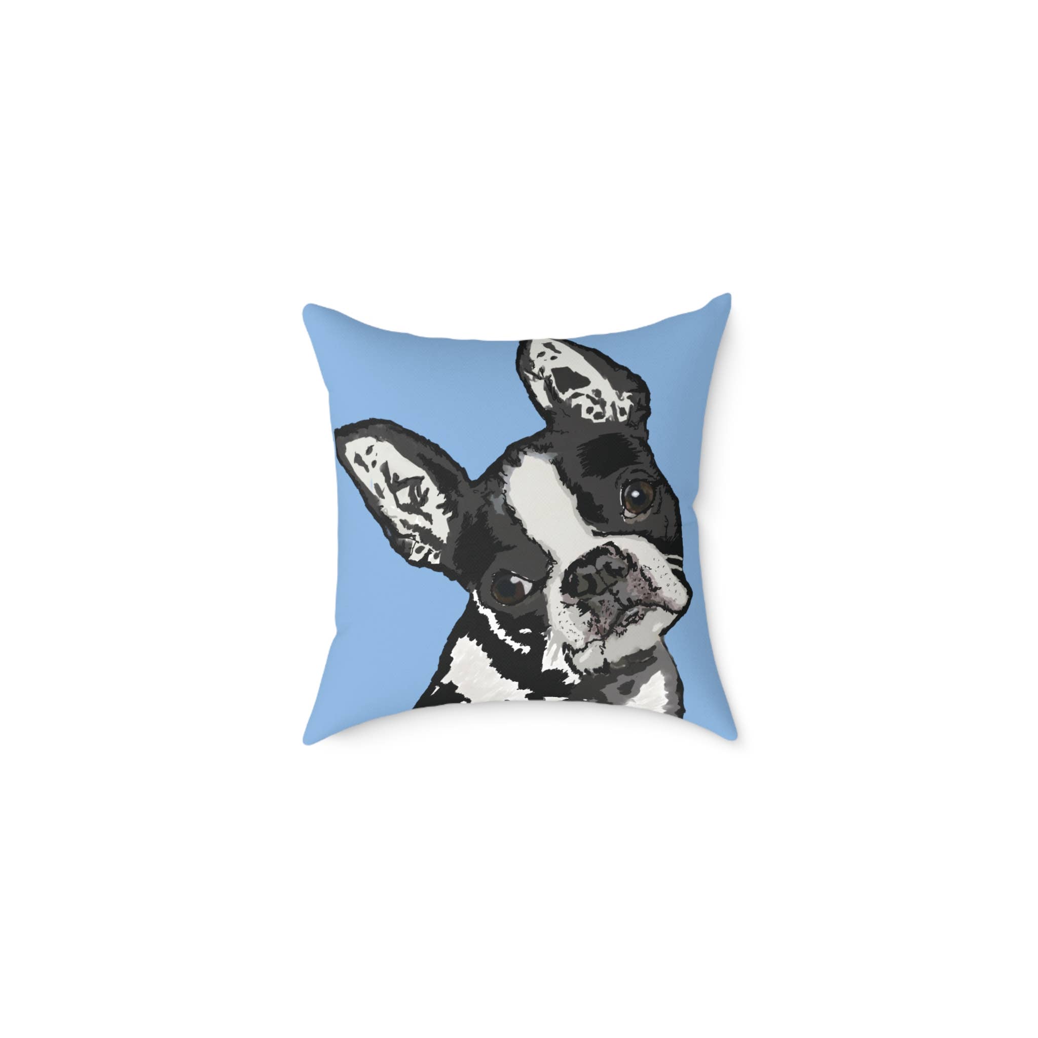 Blue Cava - Wholesale Throw/Decorative Pillow - Boston Terrier Throw Pillow — Cute Dog Portrait0