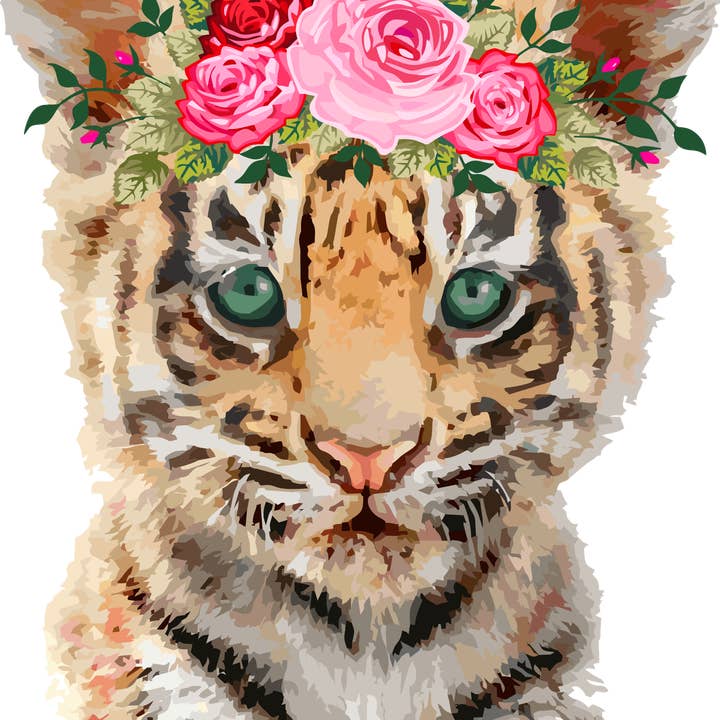 Tiger With Florals Clear, Vinyl Sticker, 3x3 in. for wholesale by Savannah and James Co