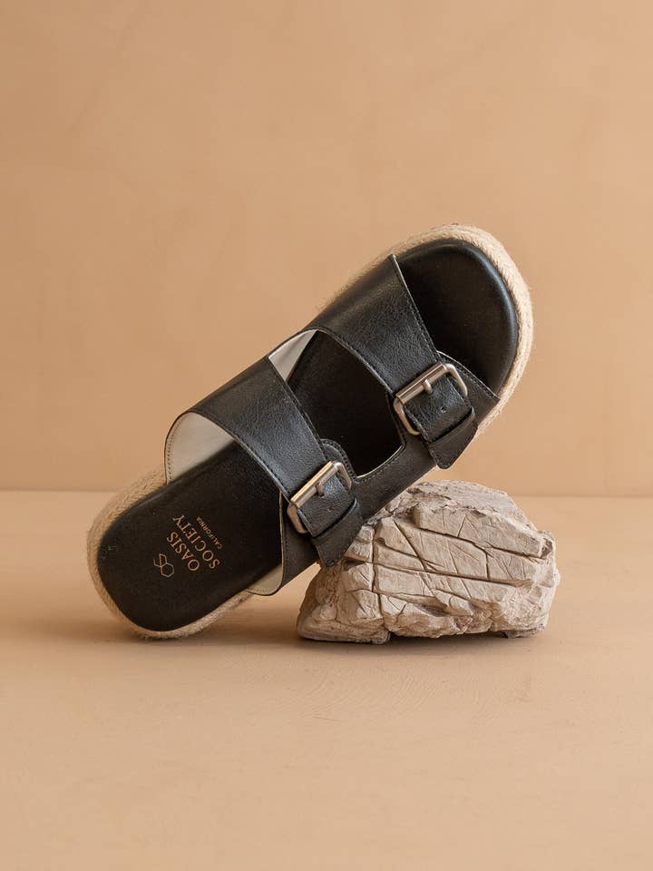 The Porto Black | Fun Flatform with Double Buckle Detail for wholesale on Faire