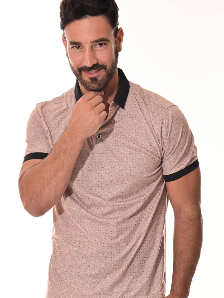 Beige Men's S/S Polo Casual Stretch Performance Collard-A-MKT3316 for wholesale on Faire0