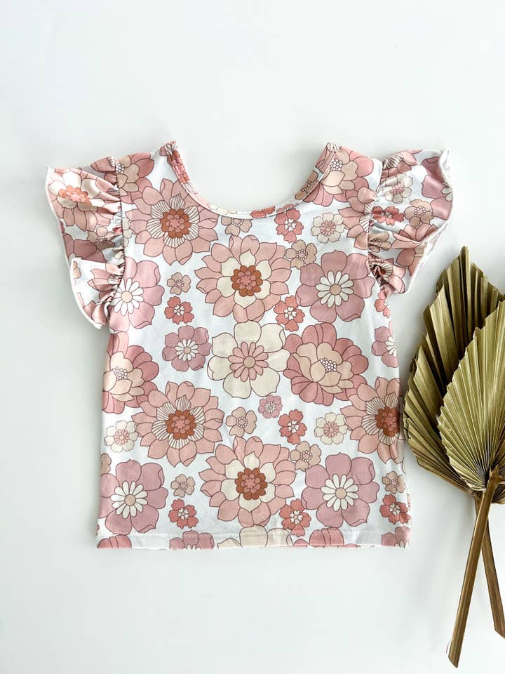 Retro Flower Flutter Sleeve Shirt for wholesale by Celebrate Your Tribe