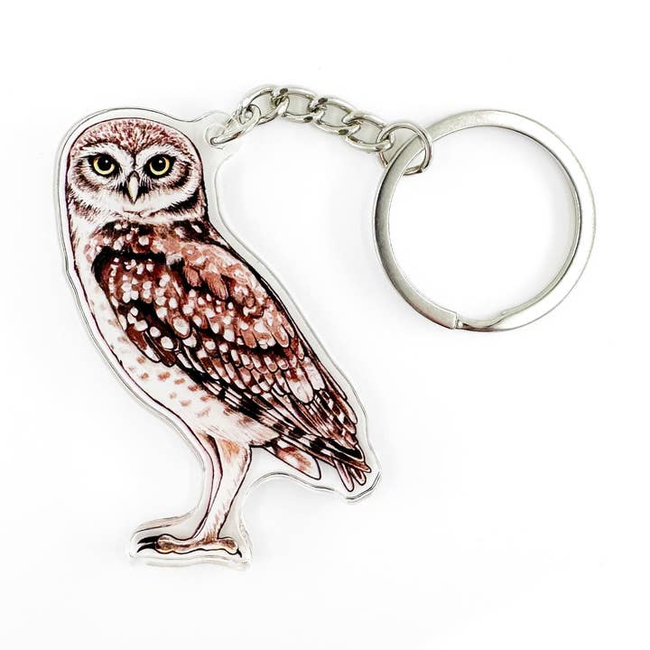 Burrowing Owl Double-Sided Acrylic Keychain for wholesale by Allison Stoiser Art