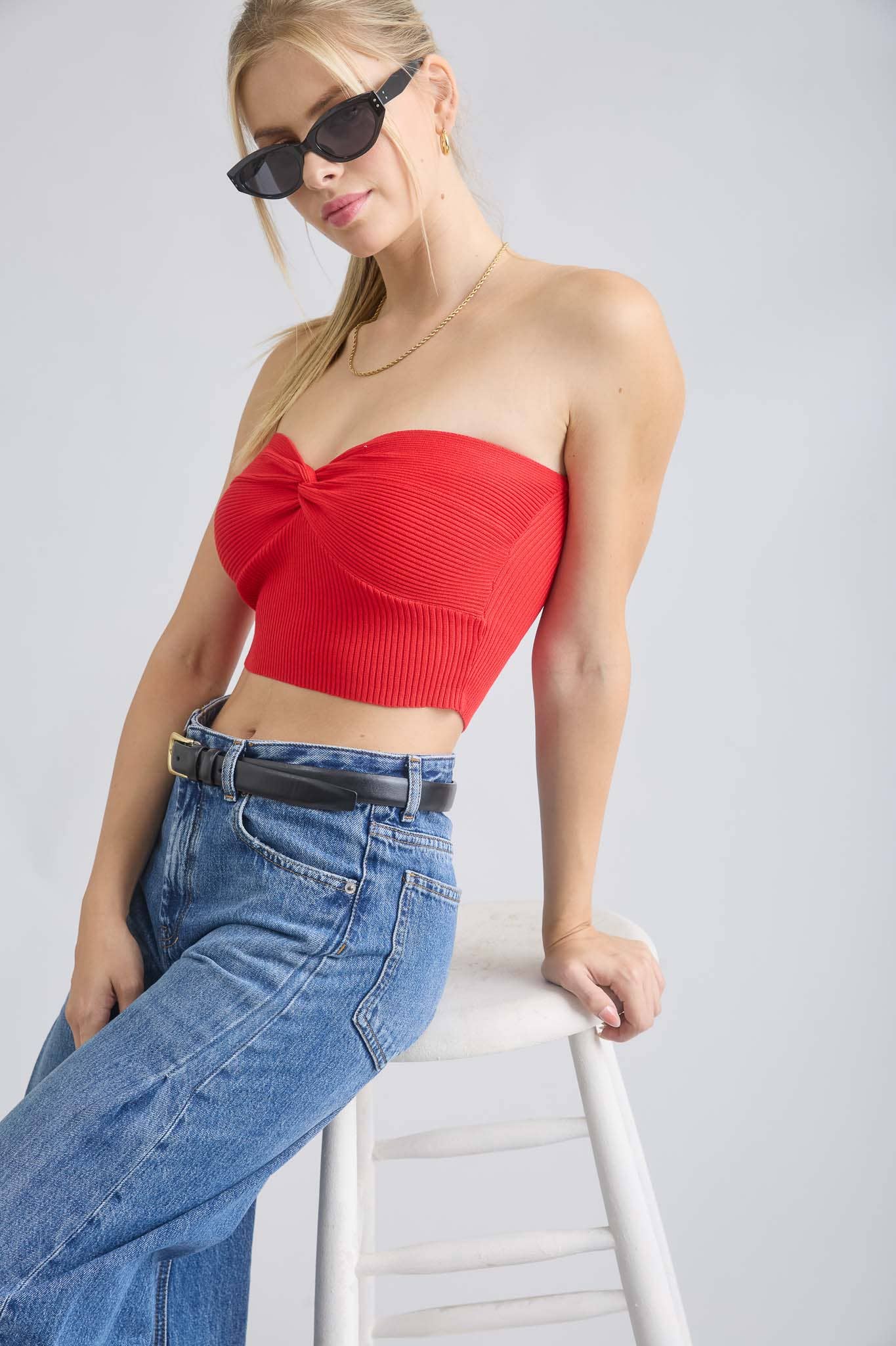 The Workshop Studio - Wholesale Knit Top - Women's - STRAPLESS TWIST FRONT KNIT CROP TOP (PRE-ORDER)