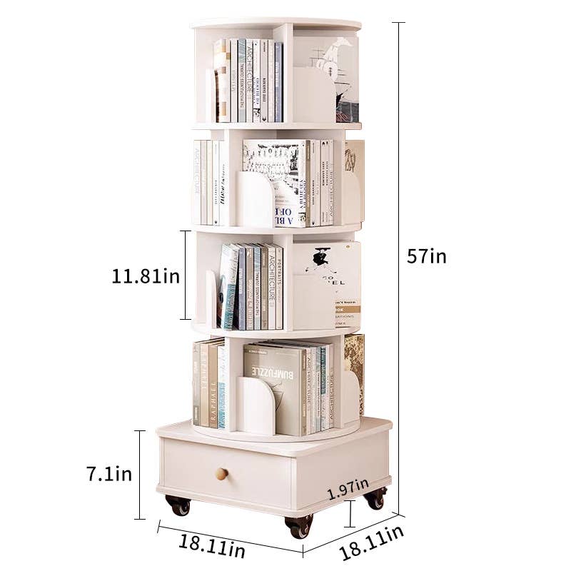 39F Inc. - Wholesale Bookcase - Rotating Wooden Bookcase with Storage Drawer,Swivel Design39