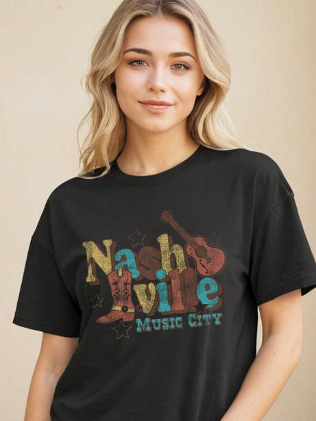 Nashville Music City Grafik T-Shirt, Country Music T-Shirt für den Großhandel von SewCalUSA