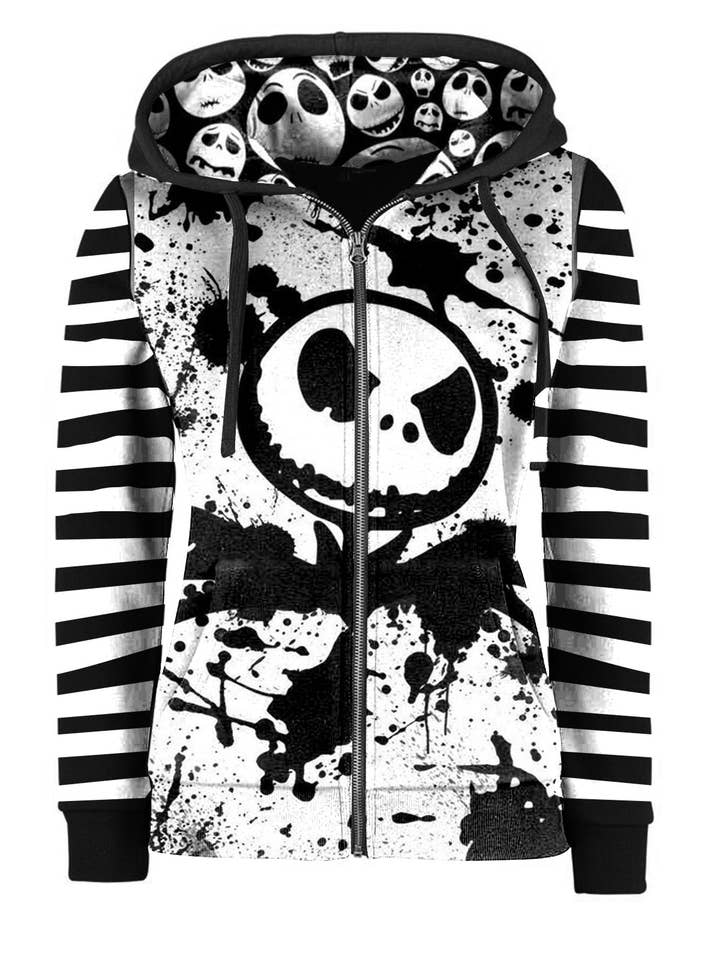Black Casual Striped Print Hooded Zip Jacket for wholesale on Faire