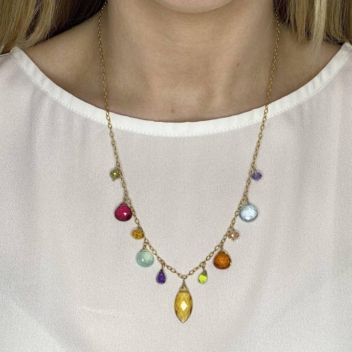 Instant Classic New Zina Colorful Marquee Gemstone Necklace for wholesale by Anna Balkan