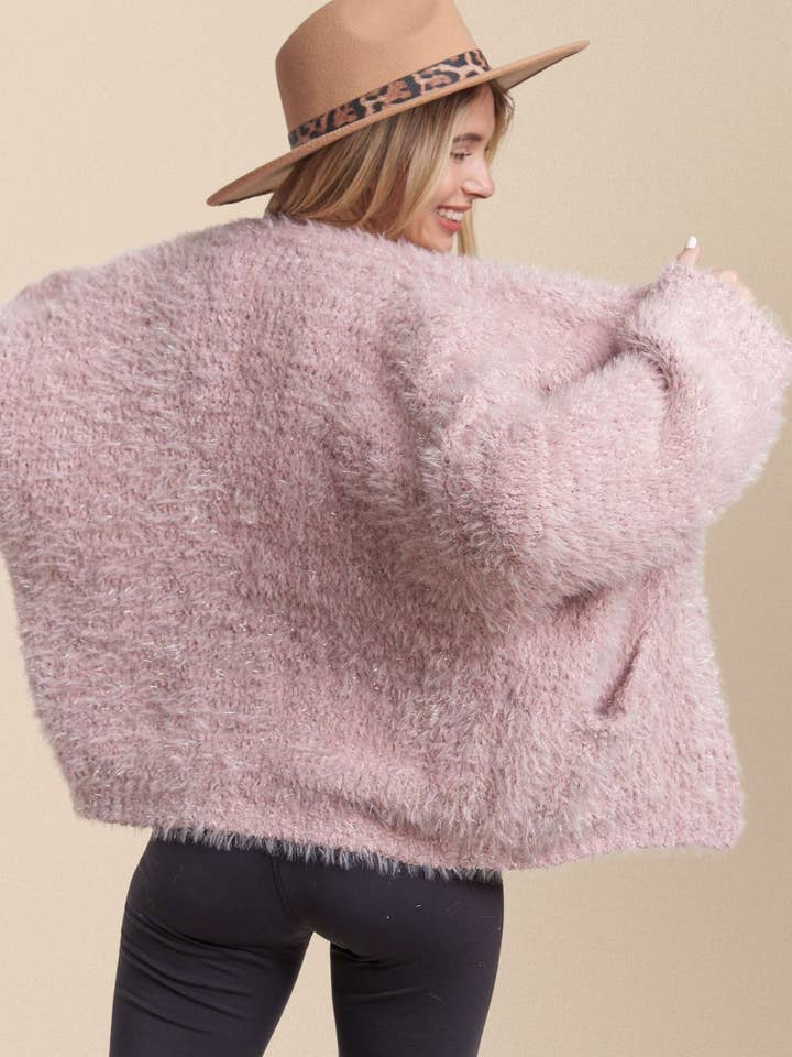 LESW3442- CARDIGAN EN TISSU PELUCHEUX OUVERT SUR LE DEVANT pour la vente par Madelyn