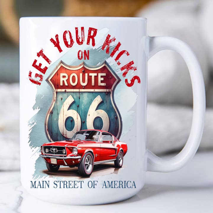 Route 66 Get your Kicks Mustang Coffee Mug for wholesale by Avery Lane Gifts
